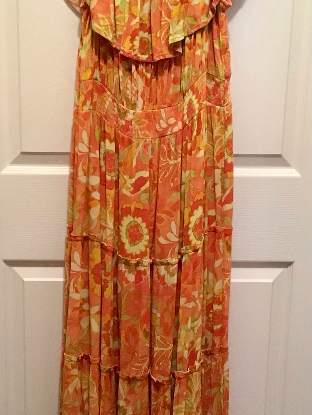 Terra & Sky Orange Floral Tiered Maxi Dress with Cream Accents
